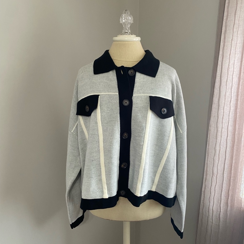New York & Company Long Sleeve Contrast Trim Cardigan Sweater
